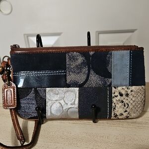 Coach EUC Patchwork Denim and Leather Wristlet
